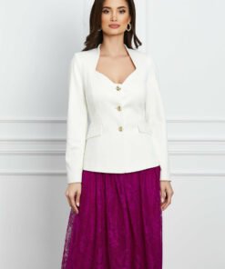 Compleu Leonard Collection cu sacou alb si fusta din dantela magenta