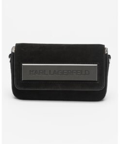 Geanta crossbody din piele intoarsa si piele cu aplicatie logo Ikon