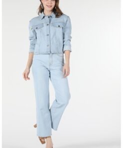 Jacheta crop de denim cu aspect decolorat