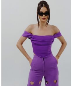 Bluza crop cu snururi de ajustare pe partea din spate