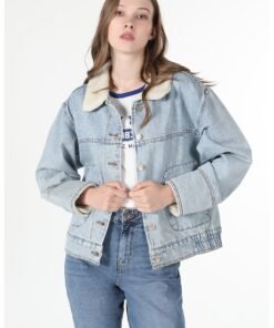 Jacheta de denim cu maneci cazute