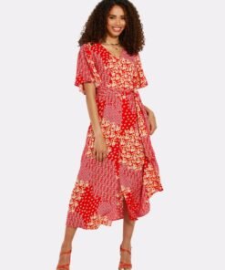 Rochie midi cu un cordon in talie THB Fruit Pastill 3927