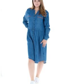 Rochie de denim cu buzunare pe piept