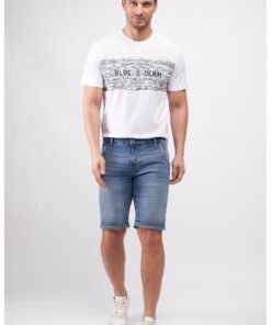 Bermude de denim cu buzunare oblice