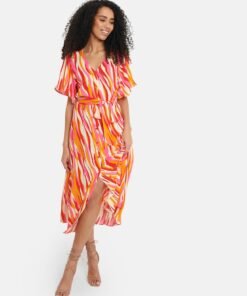 Rochie midi cu un cordon in talie THB Fruit Pastill 3927