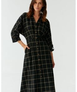 Rochie midi evazata cu model in carouri Samotali