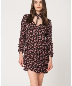 Rochie cu imprimeu floral si decupaj pe piept