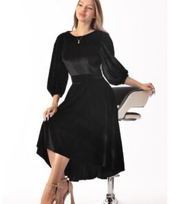 Rochie asimetrica cu maneci bufante