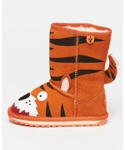 Cizme joase din piele intoarsa cu model Tiger