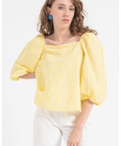 Bluza in carouri din amestec de in