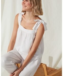 Bluza de pijama din amestec de in cu model in dungi Brea