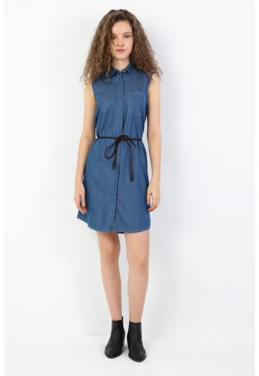 Rochie tip camasa fara maneci din amestec de lyocell