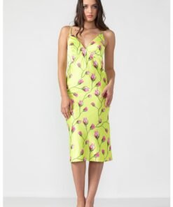 Neglijeu din matase cu bretele incrucisate Ivy - Roz - Verde lime -