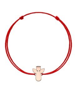 Bratara cu snur si talisman in forma de inger din aur alb de 14K - Rosu