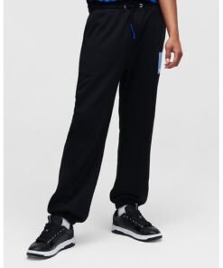 Pantaloni din amestec de bumbac organic cu detaliu logo