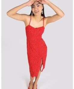 Rochie midi cu model si slit lateral
