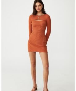 Rochie striata cu decupaj frontal
