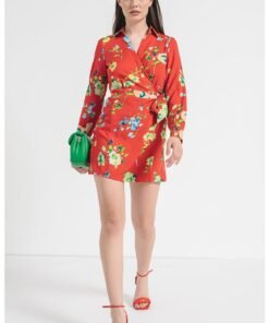Rochie cu croiala petrecuta - decolteu in V si model floral