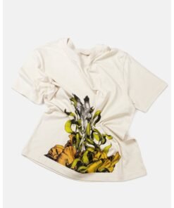 Tricou de bumbac organic cu imprimeu grafic si decolteu la baza gatului