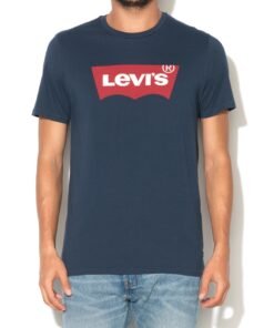 Tricou bleumarin inchis cu decolteu la baza gatului cu logo