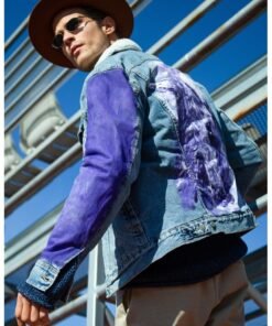 Jacheta de denim cu design pictat manual