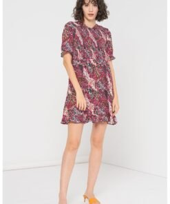 Rochie evazata cu decolteu la baza gatului si model floral