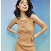 Rochie din amestec de bumbac organic cu aspect striat
