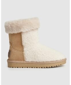 Ghete de piele intoarsa cu garnituri de blana shearling sintetica