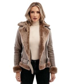 Geaca din piele cu captuseala din lana de miel Aviator