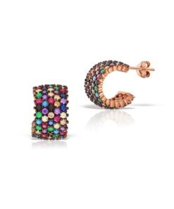 Cercei placati cu aur de 14K si decorati cu zirconia multicolorata