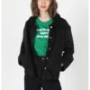 Jacheta regular fit de denim cu guler de blana shearling sintetica