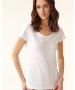 Tricou cu decolteu rotund si imprimeu text Antonia