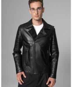 Jacheta biker din piele cu segmente matlasate