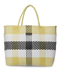 Geanta shopper in carouri cu aspect impletit Pococi
