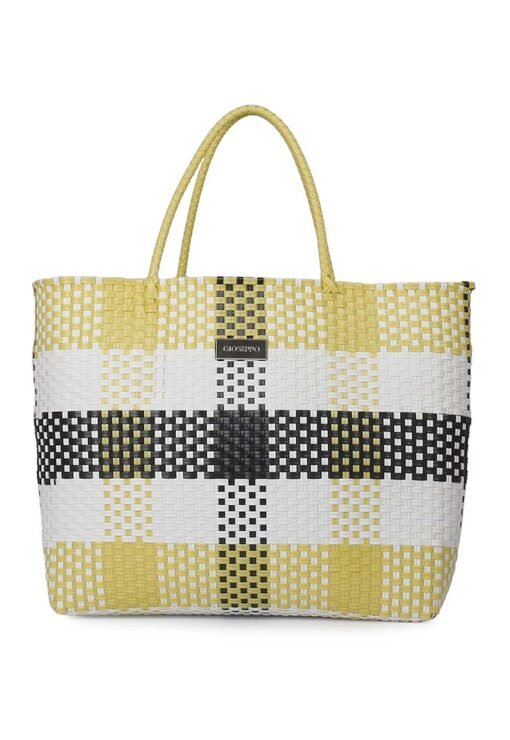 Geanta shopper in carouri cu aspect impletit Pococi