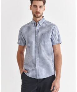 Camasa regular fit din amestec de in cu model in carouri