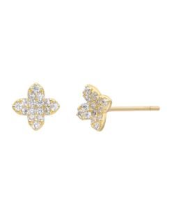 Cercei cu tija din argint veritabil placati cu aur de 14K si decorati cu zirconia