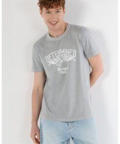 Tricou cu imprimeu si decolteu la baza gatului