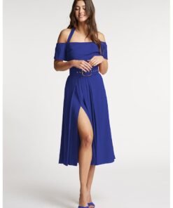 Rochie din amestec de in evazata cu slit lateral adanc Chimera