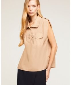 Bluza-tunica fara maneci cu buzunare cu clapa