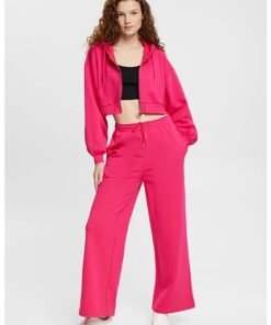 Hanorac crop relaxed fit cu fermoar