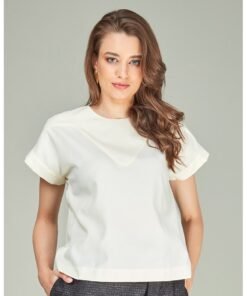 Tricou de bumbac cu decolteu la baza gatului si nasturi pe partea din spate