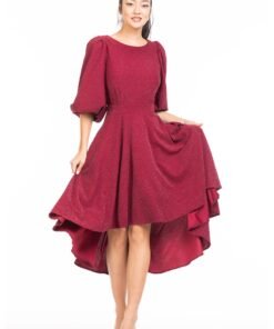 Rochie asimetrica cu maneci bufante
