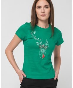 Tricou din jerseu cu decolteu la baza gatului si imprimeu logo contrastant