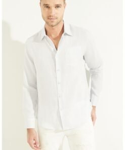 Camasa slim fit din in cu buzunar pe piept