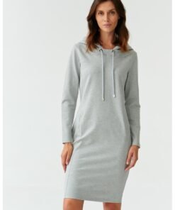 Rochie tricotata fin cu gluga si buzunare laterale Mira