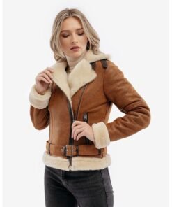 Geaca din piele cu captuseala din lana de miel Aviator