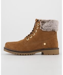 Ghete de piele nabuc cu garnitura de blana sintetica Alaska