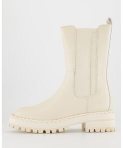 Cizme Chelsea mid-calf de piele cu insertii textile