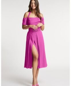 Rochie din amestec de in evazata cu slit lateral adanc Chimera